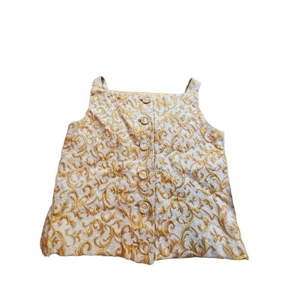 Vintage Don Sophisticates Women's Brocade Gold & Cream Buttoned ToP sz s - Picture 4 of 9